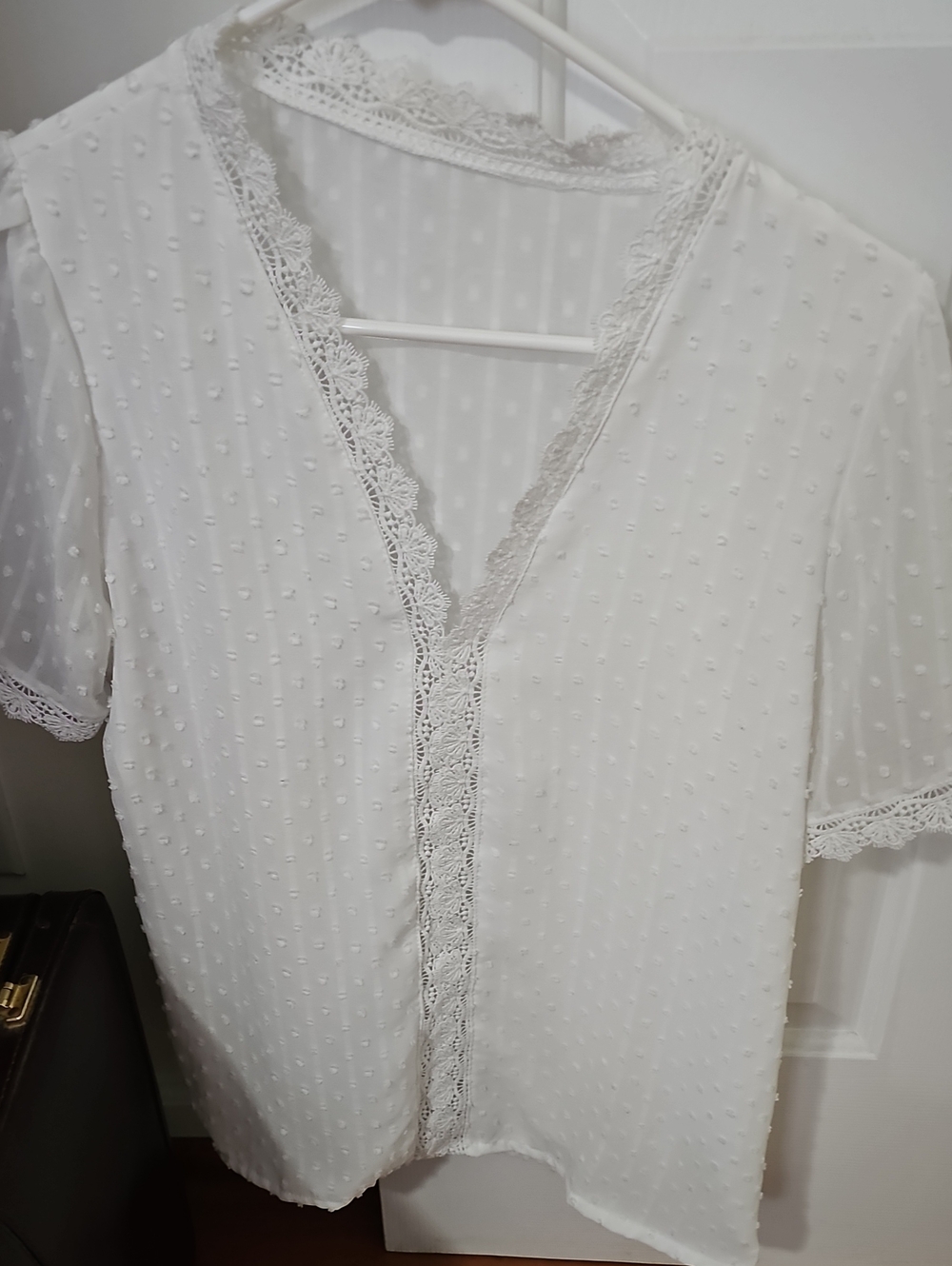 White V-Neck Short Sleeve Women's Top